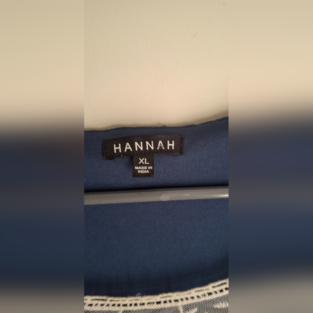 Hannah Women's Cottob Blue Lace Top Sz XL Coquette Clasic Romantic Basic - Picture 3 of 7